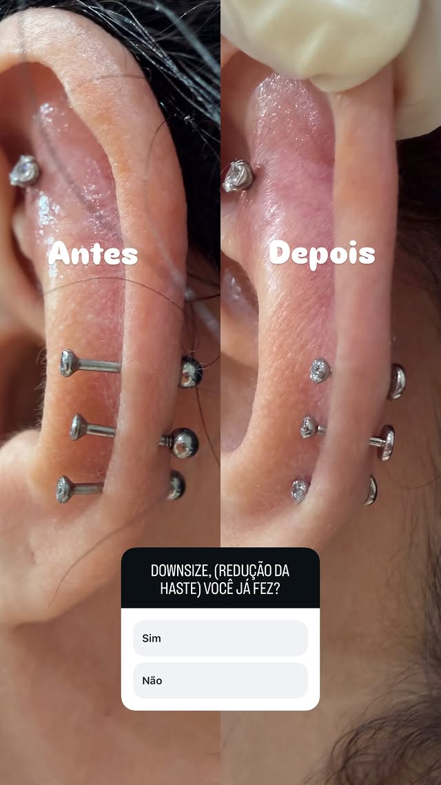 Transformação downsize de piercing — Antes e Depois